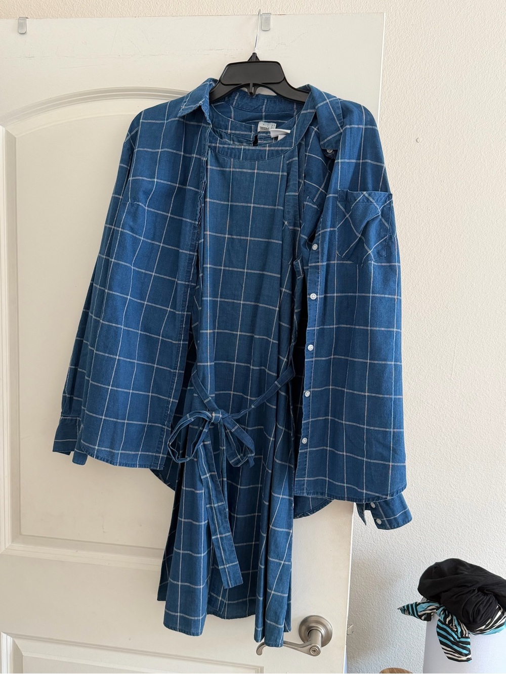 a new day Blue Windowpane Mini Dress with Matching Shirt